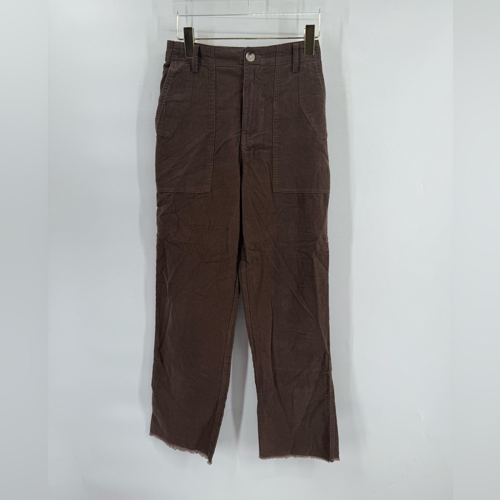 Little lies brown‎ corduroy wide leg pants with raw hem size small